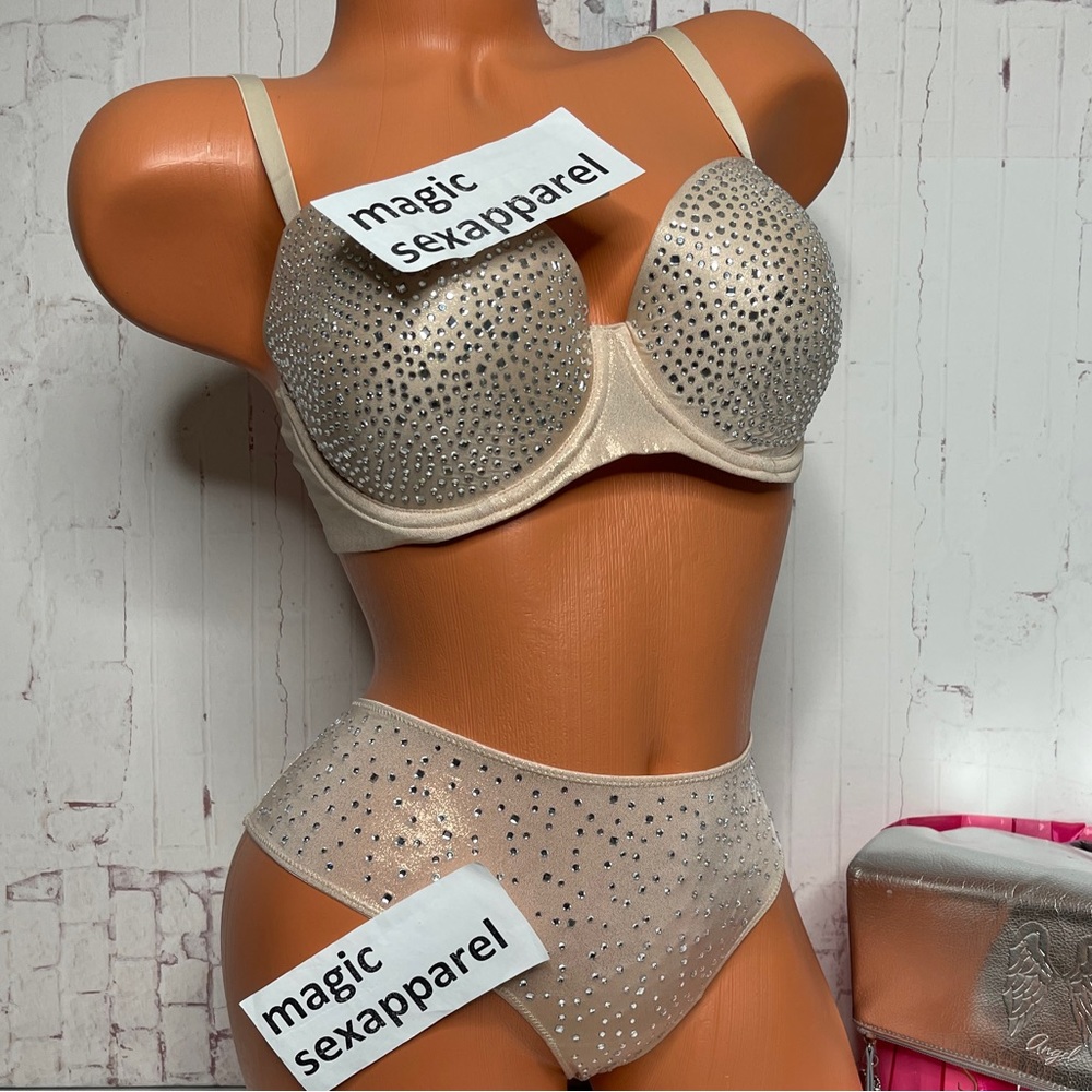 VS LUXE CRYSTALS 32 34 36 BRA S M L PANTY SET EMBELLISHMENTS RHINESTONES BLING